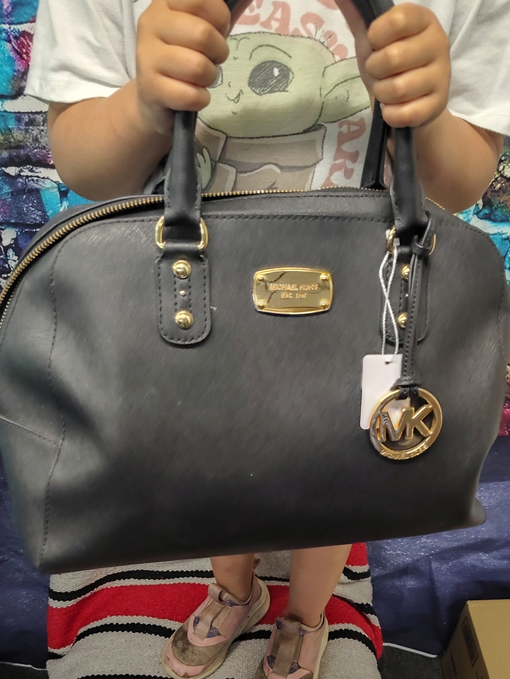 Michael Kors Black Dome Satchel with Gold Hardware